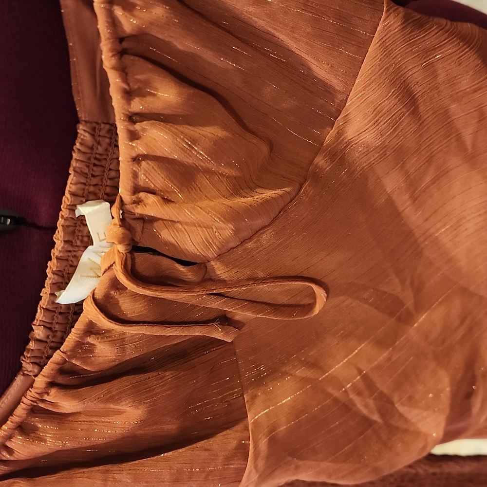 Wayf Orange Ruched Ruffled Blouse - Picture 2 of 7